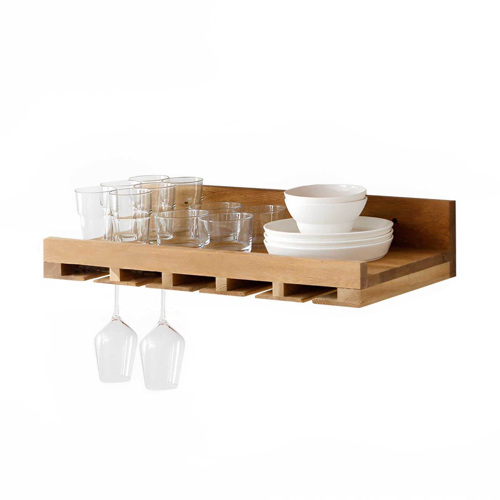 Étagère Murale Rustique Bois Porte-Verres Support Rangement Cuisine Flottante