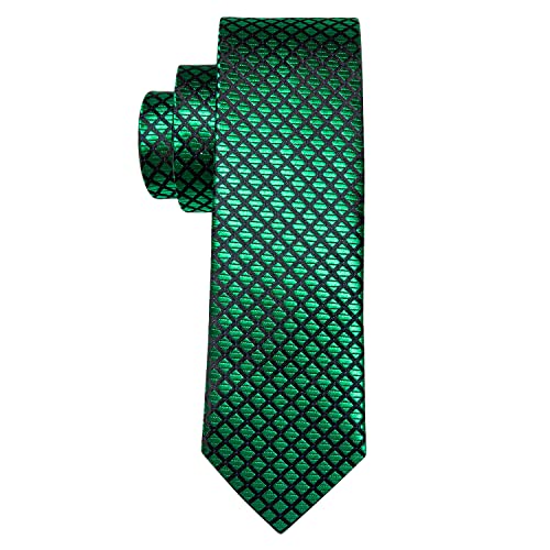 Barry.wang Mens Ties Silk Tie Pocket Square Cufflinks Set Woven Designer Emerald Green #TOP4