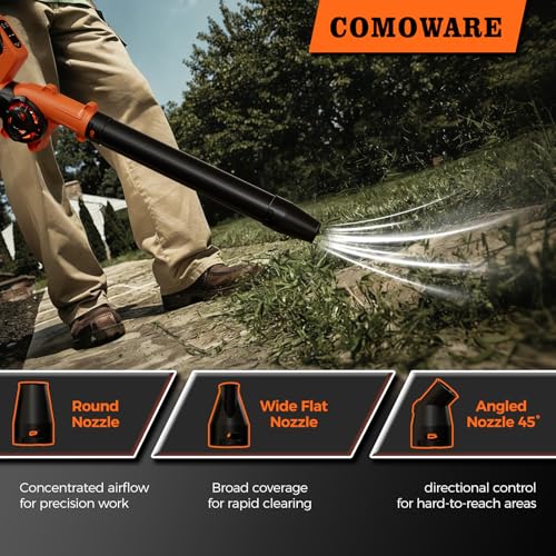 COMOWARE Leaf Blower Cordless, 210 CFM & 3 Speed Levels, Electric Cordless Leaf Blower with 4.0Ah Battery, 270° Adjustable Handle, 3 Nozzles, Blowers for Lawn Care, Yard, Blowing Leaves, Dust, Snow by COMOWARE - Image 5