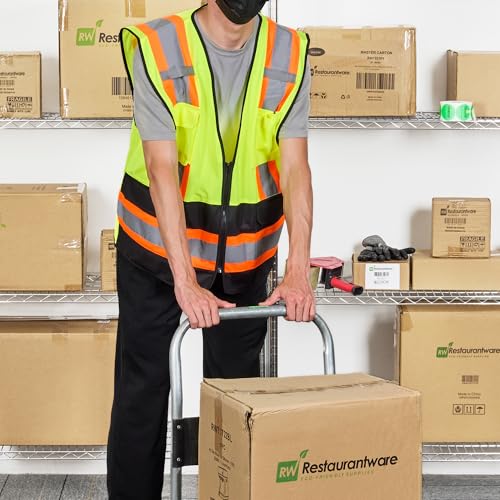 Image of Restaurantware Reflective Safety Vest 20 Count 29.213 x 30.315 Inches High Visibility Multi-Pocket Zipper Front Safety Vest