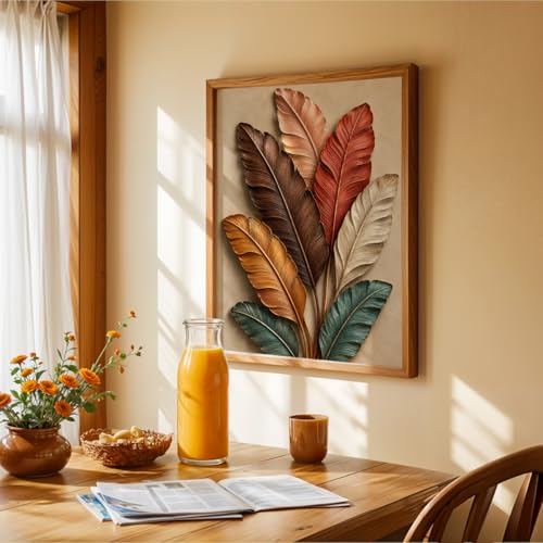 Image of NoWorries 3D Colorful Leaf Wall Painting with Frame Set of 1 | Premium Textured Botanical Leaves Artwork, Luxury Nature Wall Decor for Living Room, Bedroom, Office and Home Decoration (3d Art-7,13x19inch)