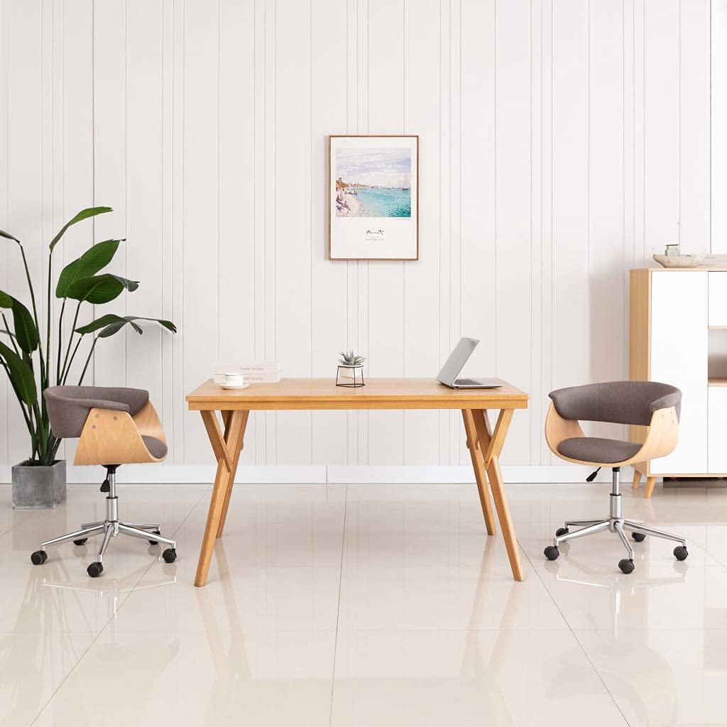 vidaXL Silla de Oficina Giratoria Ruedas Despacho de Altura Ajustable Regulable de Escritorio de Ordenador Tela Gris Taupe Madera Curvada