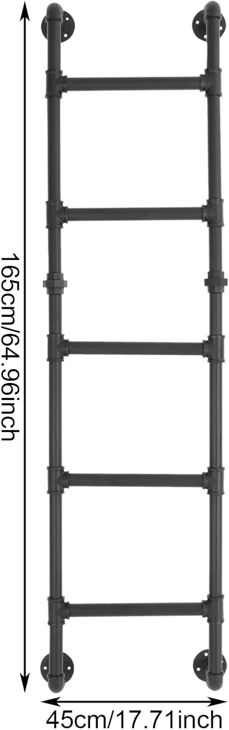 5-Rung Bunk Bed Ladder,5.41FT Adjustable Wall & Floor-Mounted Basement Window Well Egress Ladders,440lbs Load Metal Industrial Pipe Step Ladder Indoor Outdoor Ladders for Attic Loft Dorm RV,Black