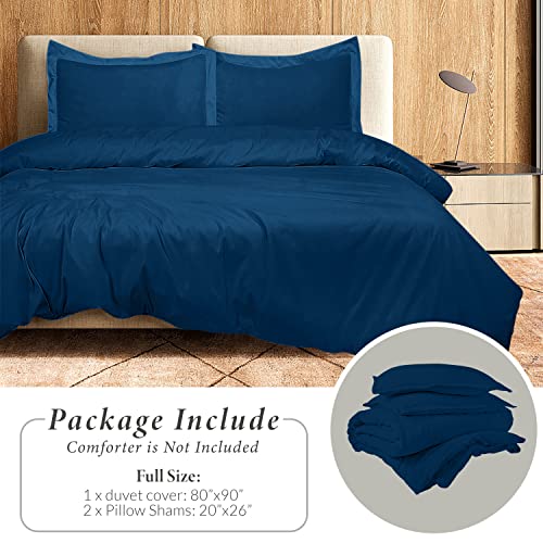 Image of ROYALE LINENS Navy Duvet Cover Full Size - 3 Piece Bedding Comforter Covers - Zipper Closure - 1 Full Duvet Cover 80x90 inches and 2 Pillow Shams - No Comforter Included