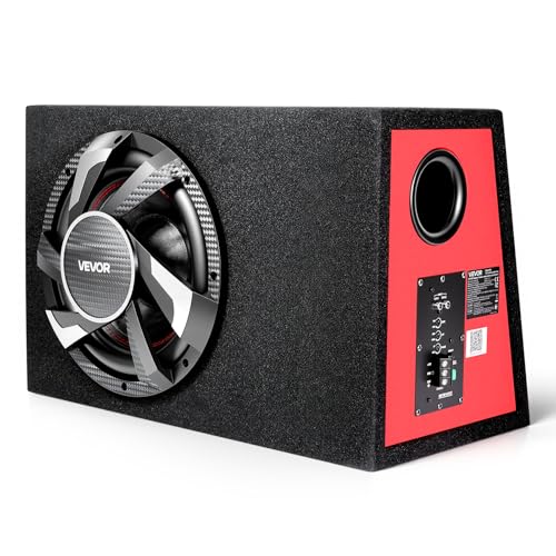 VEVOR Auto Subwoofer Set mit Bestücktem Gehäuse 305 mm Komplettes Subwoofer- und Verstärkerpaket 245 W RMS mit Integriertem Verstärker & Verkabelungssatz Kompakt für Auto-Audiosysteme