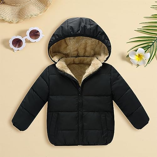 Toddler Kids Girls Boys Fleece Lined Thickened Jacket Long Sleeve Hooded Removable Coats Down Outerwear for 2~7T2