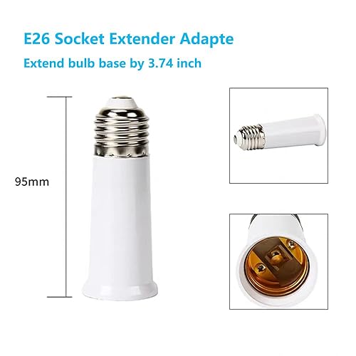Miniatura 6 de Extensor de enchufe E26, base media estándar E26 a E26, adaptador de enchufe de extensión de 3.7 pulgadas, extensión de enchufe de bombilla,