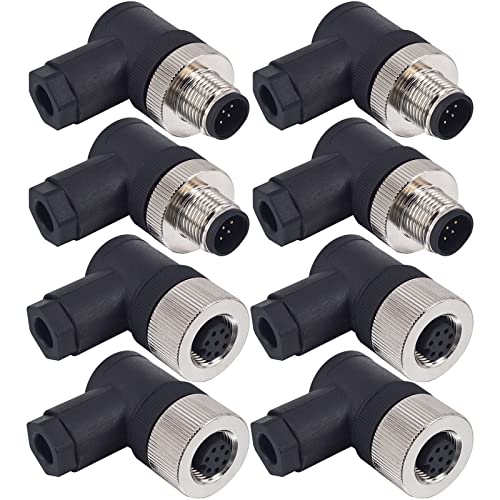 M12 8 Pin Male &amp; Female Right Angle Socket Panel Aviation Wire Connector,12mm Industrial Circular Connector,Outdoor Waterproof IP67,4 Sets
