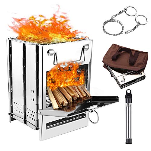 Campingkocher Holzofen, Tragbar Holz Herd, Faltbarer Herd Edelstahl Camping Grill für Outdoor-Aktivitäten, Wandern, Picknick, BBQ, Überleben im
