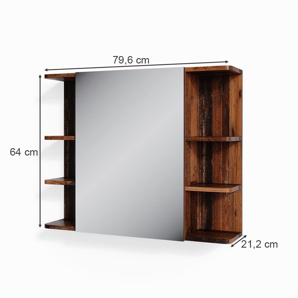 Vicco Specchio contenitore bagno Fynn, Oldstyle, 79.6 x 64 cm, con specchio e ripiani aperti per montaggio a parete