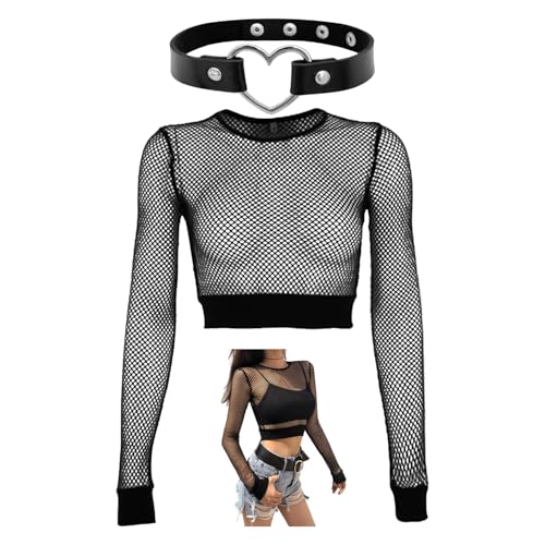 CVDYWDJIE 1 Top In Rete Cava, 1 Girocollo A Forma...