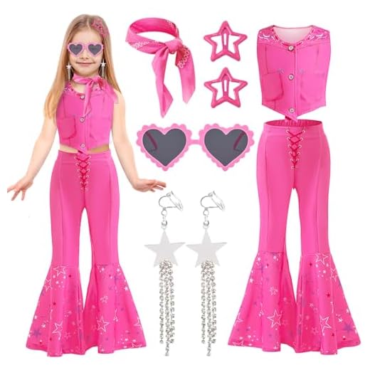 Beamely Conjunto de trajes de vaquera rosa para niñas trajes de cosplay de película infantil conjunto de accesorios de disfraz rosa para niños, fiesta de carnaval, disfraz de Halloween