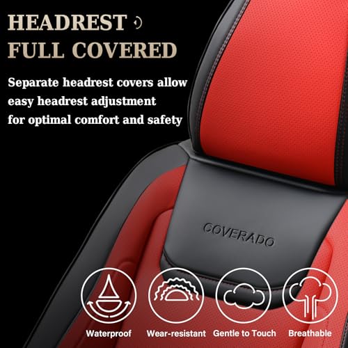 Image of Coverado Car Seat Covers Full Set, Seat Covers for Cars, Front Seat Covers and Back Seat Cover Waterproof Leather Automotive Seat Cover, Universal Car Interior Protectors Cushion for Most Cars