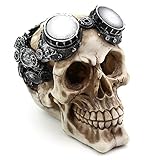 Dvirroi Aquarium Decor Resin Skull Artificial Head Skeleton Skull Ornaments, Steampunk Pilot Aviator Robotic Skull Statue, Skeleton Fish Cave Hideout Reptile Houses Halloween with Gearwork Mechanism