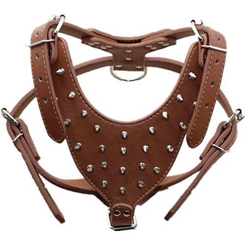 Avenpets Handmade Spiked Studded Leather Dog Harness American Bulldog Harness Walking Training Harness for Pitbull Boxer German Shepherd,Brown,One Size