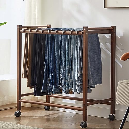 Chariot à pantalons roulant en bois et métal, cintre mobile à roulettes pour rangement dressing