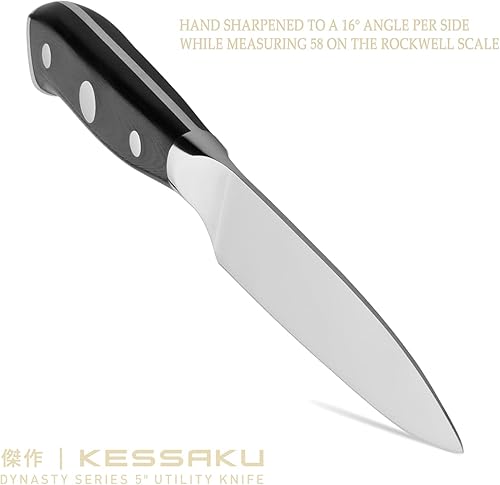 Vista 33 de KESSAKU Nakiri - Cuchillo de 7 pulgadas - Serie Dynasty - Cuchillo asiático para verduras - Cuchillo de cocina afilado - ThyssenKrupp forjado