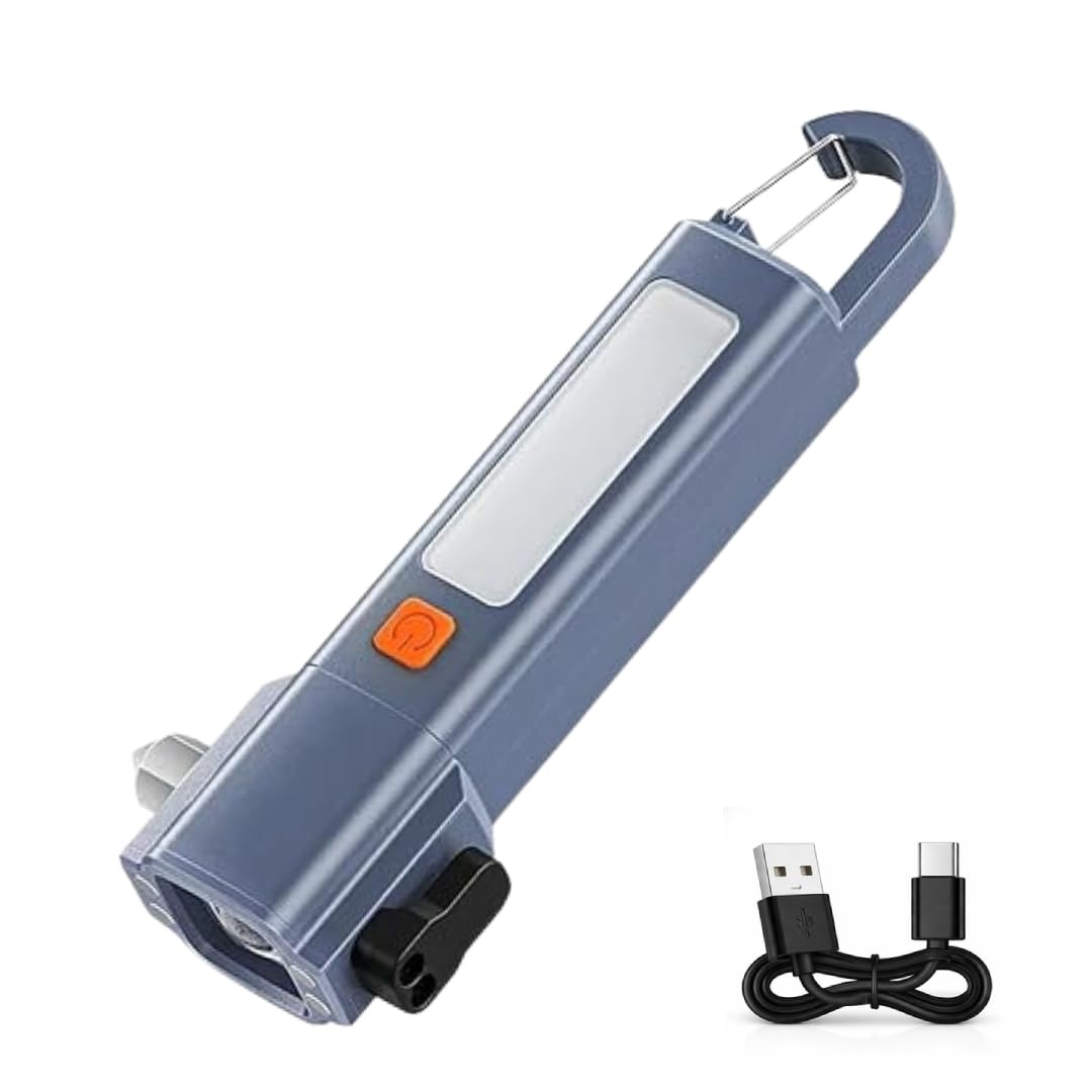 Mokleva 3-in-1 Rechargeable LED Torch Light with Seat Belt Cutter & Glass Breaker, High Power Waterproof Flashlight, USB Type-C Charging Cable, Magnetic Base, Zoomable Beam, Emergency Safety Tool-image-47