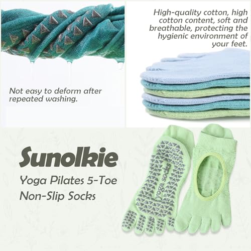 Image of Women's Non-Slip Pilates Yoga Socks, 5-Toe Breathable Cotton Sports Socks, For Pregnant Women, 3 Pairs