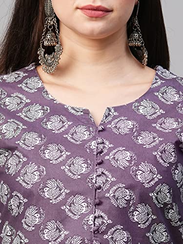 Image of GoSriKi Women's Cotton Blend Printed Straight Kurta With Pant