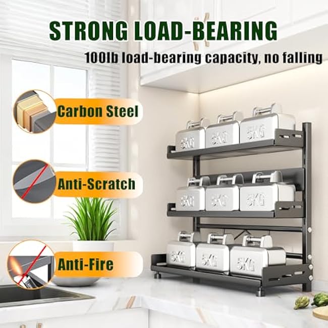 Spice Organization for Cabinet | 2 Tier Standing Height-Adjustable Spice Rack | Large Metal Rust-Proof Seasoning Organizer | Kitchen Storage Organization Shelf for Pantry Bathroom (2-40CM Black)