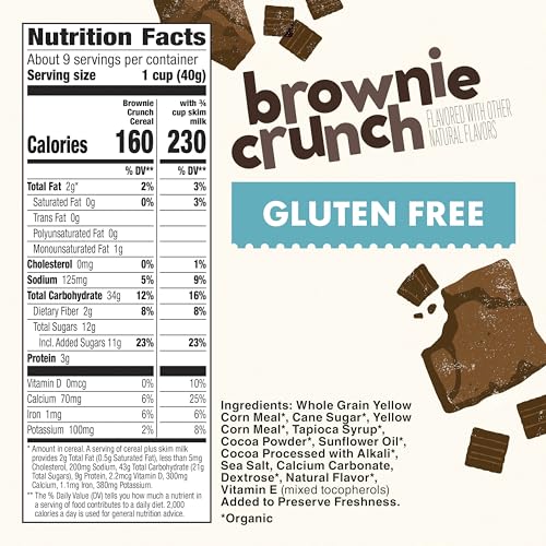 Cascadian Farm Organic Brownie Crunch Cereal, Gluten Free, Whole Grain and Made with Real Cocoa, 12.4 oz
