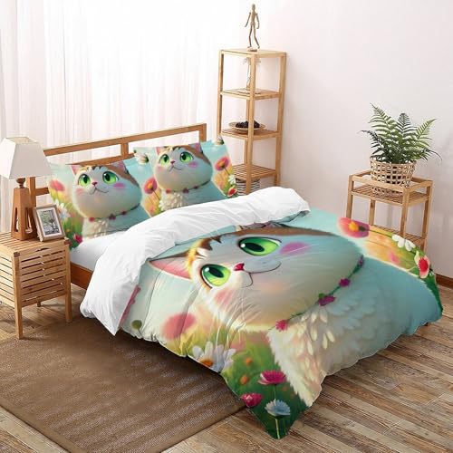 Housse de couette chat 3D en microfibre 260x220 cm avec fermeture éclair - 2