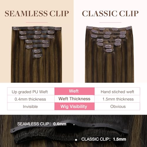 Image of GOO GOO Clip in Hair Extensions Real Human Hair, Remy Human Hair Extensions Clip ins for Women, Natural Human Hair, 24inch 160g 7Pcs, 2C /4E /6C Brown Sugar Swirl Highlights