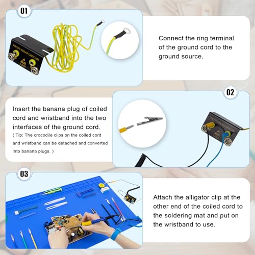 Image of 27.6'' x 15.7'' Extra Large Soldering Mat with ESD Wrist Strap and Grounding Accessories 932F Heat Resistant Silicone Repair Mat Oversized Work Mat for Electronics Cellphone Laptop Repair (Blue)