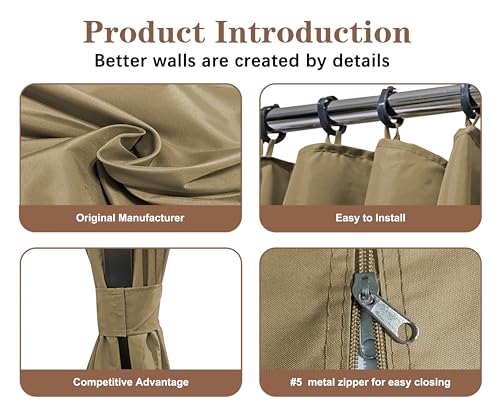 SCOCANOPY 10' x 12' Clear Window Gazebo Privacy Curtain Set for 10X12 Gazebo,(Beige) - Image 4