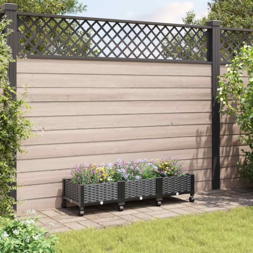 Jardinera elevada con ruedas negra 120 x 40 x 29 cm resistente a intemperie 3