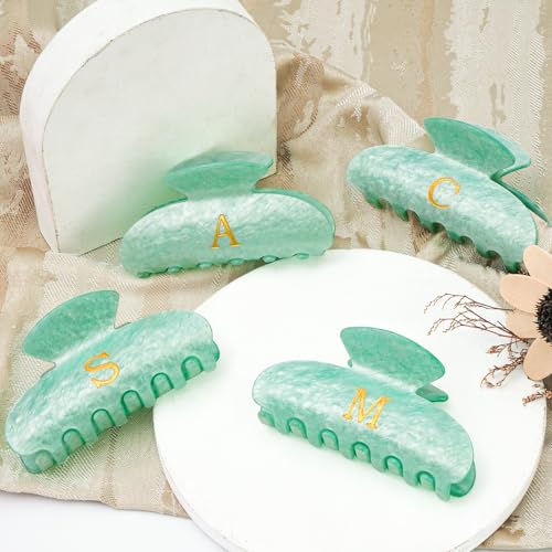 Image of Personalized Cute Hair Clips Initial Claw for Girl Girlfriend Wife Teacher Mom Her 16th 17th 18th Birthday Gifts - Green,H
