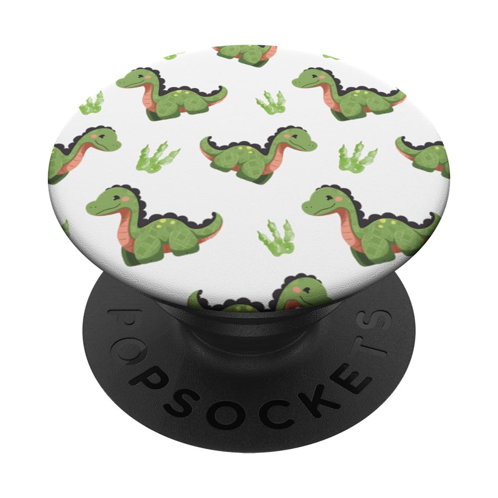 Cute Branchiosaurus Dinosaur Footmark Pattern Dino Lovers PopSockets Swappable PopGrip, Black