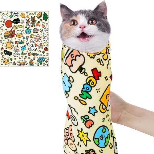 Image of Cat Wrap for Cutting Nails, Cat Restraint Wrap for Nail Clipping and Grooming，Self-Adherent, Anti-Bite, Anti-Scratch，Cat Swaddle Wrap for Calming & Holding Cat (L (within11.1lbs))