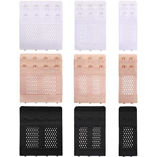 Bememo 9 Pieces Bra Extender Bra Strap Extension Women's Elastic Extenders, 2 Rows x 2 Hooks, 2 Rows x 3 Hooks, 2 Rows x 4 Hoo, Black and Skin Color