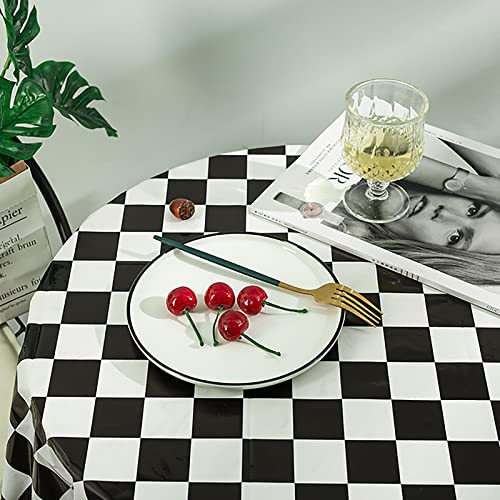 Image of Kesfey 3 Packs Black and White Checkered Tablecloths 54 x 108 Inches Disposable Plastic Checkered Flag Racing Table Cover Waterproof Rectangle Race Car Table Cloth for Picnic Party Retro Celebration