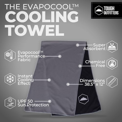 Tough Outdoors Kühltuch 100x30cm - Kühlendes Handtuch - Kühlhandtuch - Cool Towel - Schweißtuch Sport - Handtuch kühlend klein