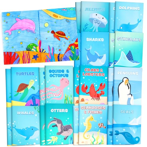 JOYIN - Lote de 24 Libros para Colorear de Océano para Niños, Mini libros de actividades con animales marinos - Detalles para fiestas, regalos de cumpleaños, recompensas escolares