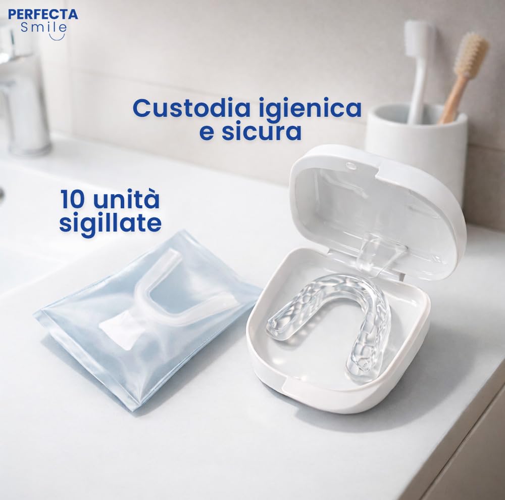 Boston Tech 10 stecche dentali per il Bruxismo notturno | Paradenti per il rignamento e la stringa dei denti | Vestibilità personalizzata | Uso per dormire e sport | Senza BPA | Custodia protettiva