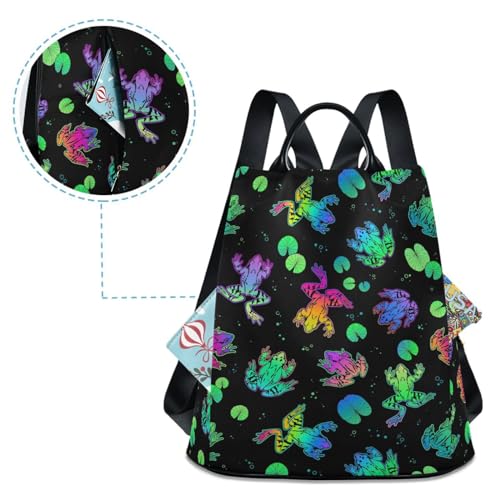 Image of Fustylead Neon Color Frogs and Water Lily Leaves Women Backpack Purse Anti-theft Lightweight Shoulder Bag