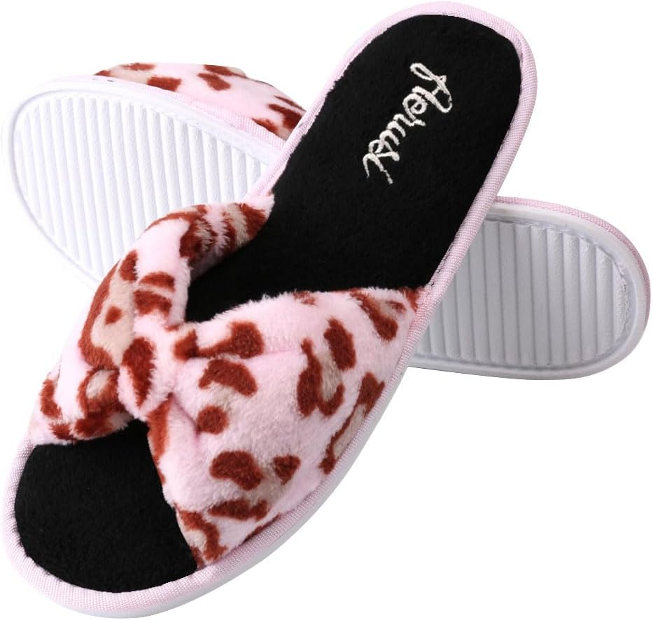 ROXIE Women's Slippers Memory Foam House Bedroom Slippers for Women Fuzzy Plush Open Toe Breathable Slides Slippers