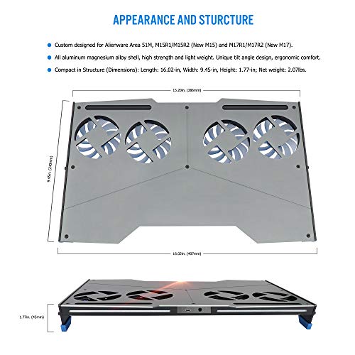 Giryriz-Smart-Laptop-Cooler-Cooling-Pad-Compatible-with-Alienware-51M-R1R2-M17R1-M17R2-M17R3-M17R4-M17R5-M15R1-M15R2-M15R3-M15R4-M15R5-M15R6-M15R7-X14R1-LTC-AWU1