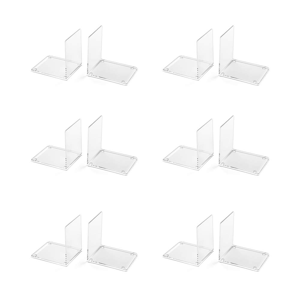 OSCO Acrylic Bookends with Clear Rubber Pads Non Slip, Stylish Book Supports for Desk, Office, Shelf, Home, Modern Design, H10.2 x W8 x D10 cm, 6 Pair, Clear