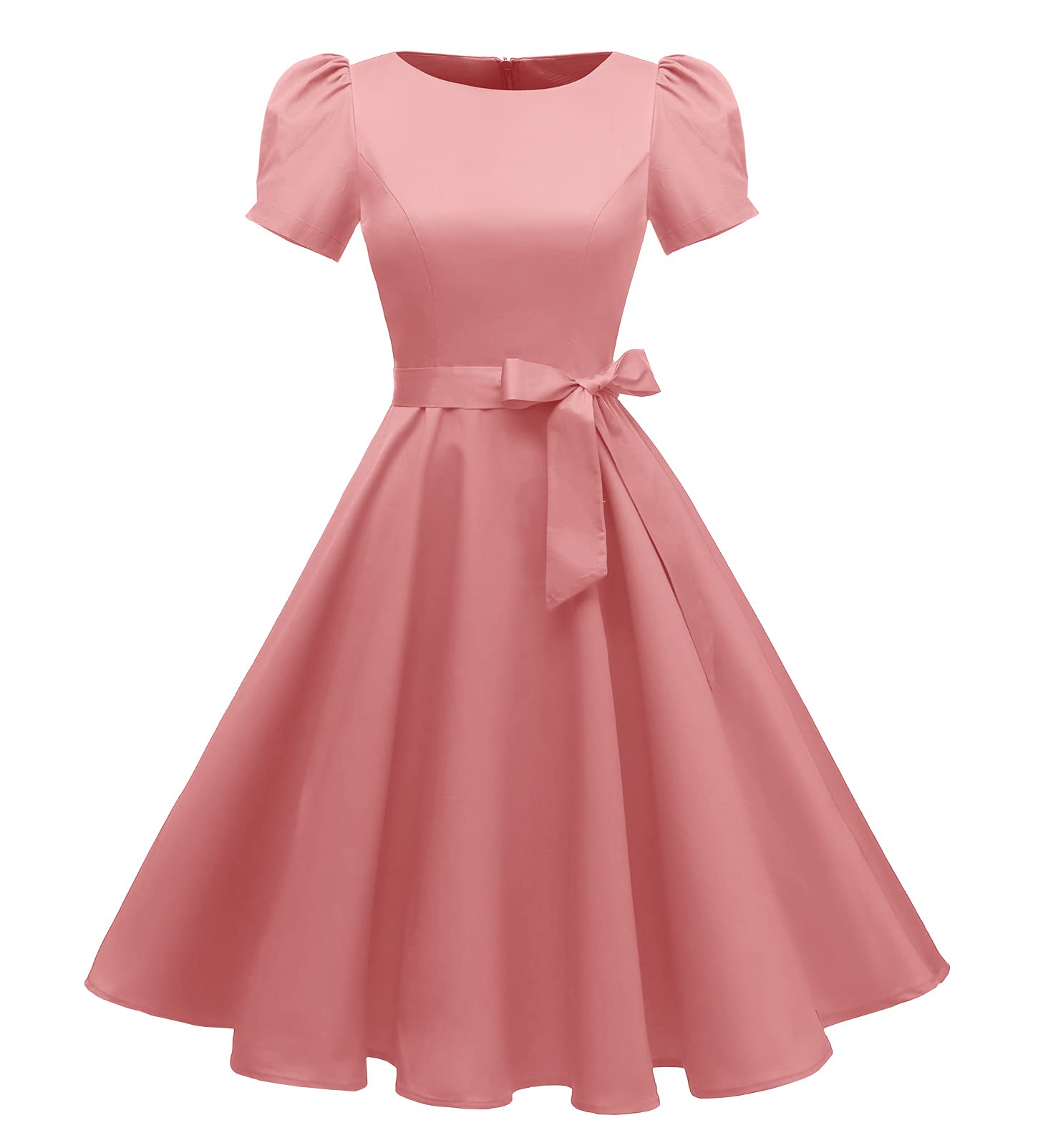 tagunop Women's Boatneck Vintage 1950s Cocktail Party Dress with Puff Sleeves