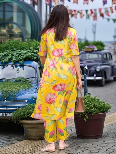 Image of GoSriKi Women's Rayon Viscose Printed A-Line Kurta with Pant