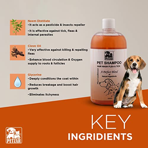 Image of Anti tick and flea Dog & cat Shampoo with Conditioner paraben Free |Contains neem Distillate Clove Oil & Glycerine |Soothe Irritated Itchy Skin |Anti Bacterial and Anti fungal 1 Litre Offer by PETZAR