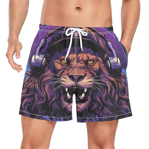 Short de bain homme imprimé lion pop star séchage rapide pour la plage
