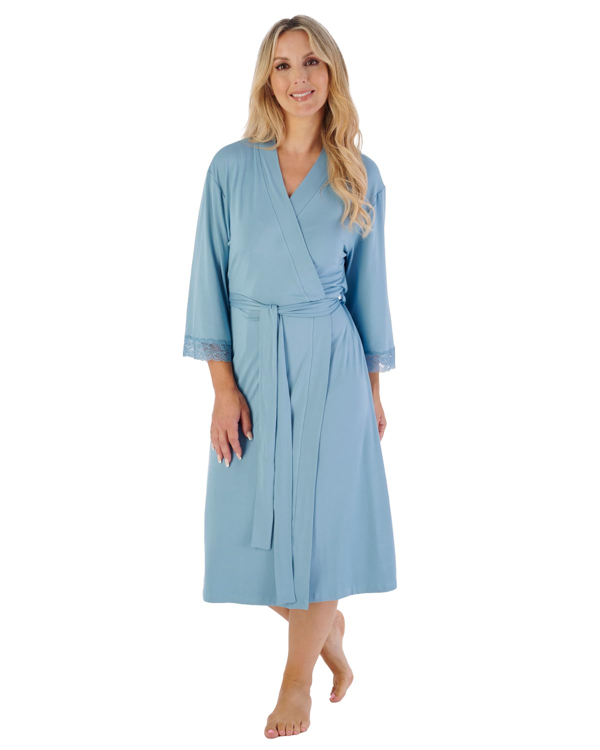 Slenderella Ladies Gaspe Supersoft Kimono Wrap GL07704 Solid Blue Large