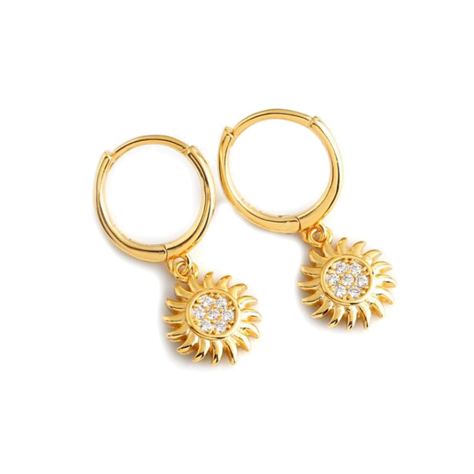 Pendientes de Oro Vintage, Pendientes de aro pequeños para Mujer, Girasol de Plata de Ley 925 con circonita cúbica, Regalos para Novia, Esposa, Madre