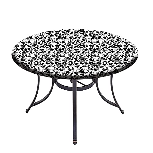 Juntaiy Round Edge Closing Tablecloth, Dalmatian Dog Print Elastic Edged Tablecloth, Puppy Spots Fur Pattern Fun Spotted, Fit Round Tables 48Inch Diameter, For Outdoor Indoor Use, White Black #TOP3
